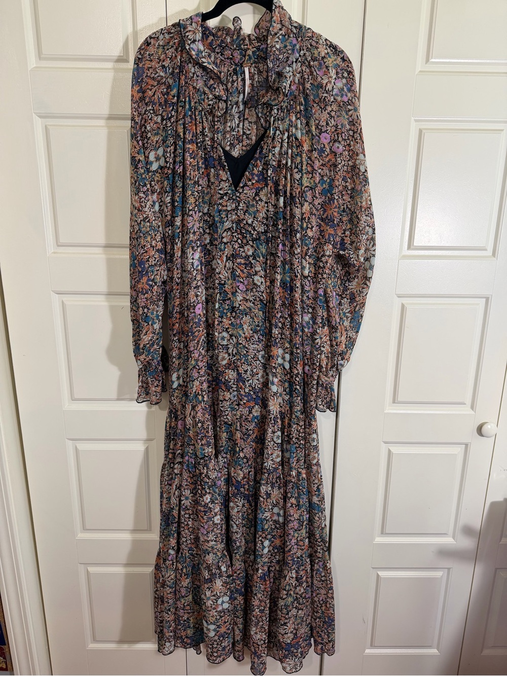 Free People Floral Tiered Long Sleeve “feelin groovy” maxi dress